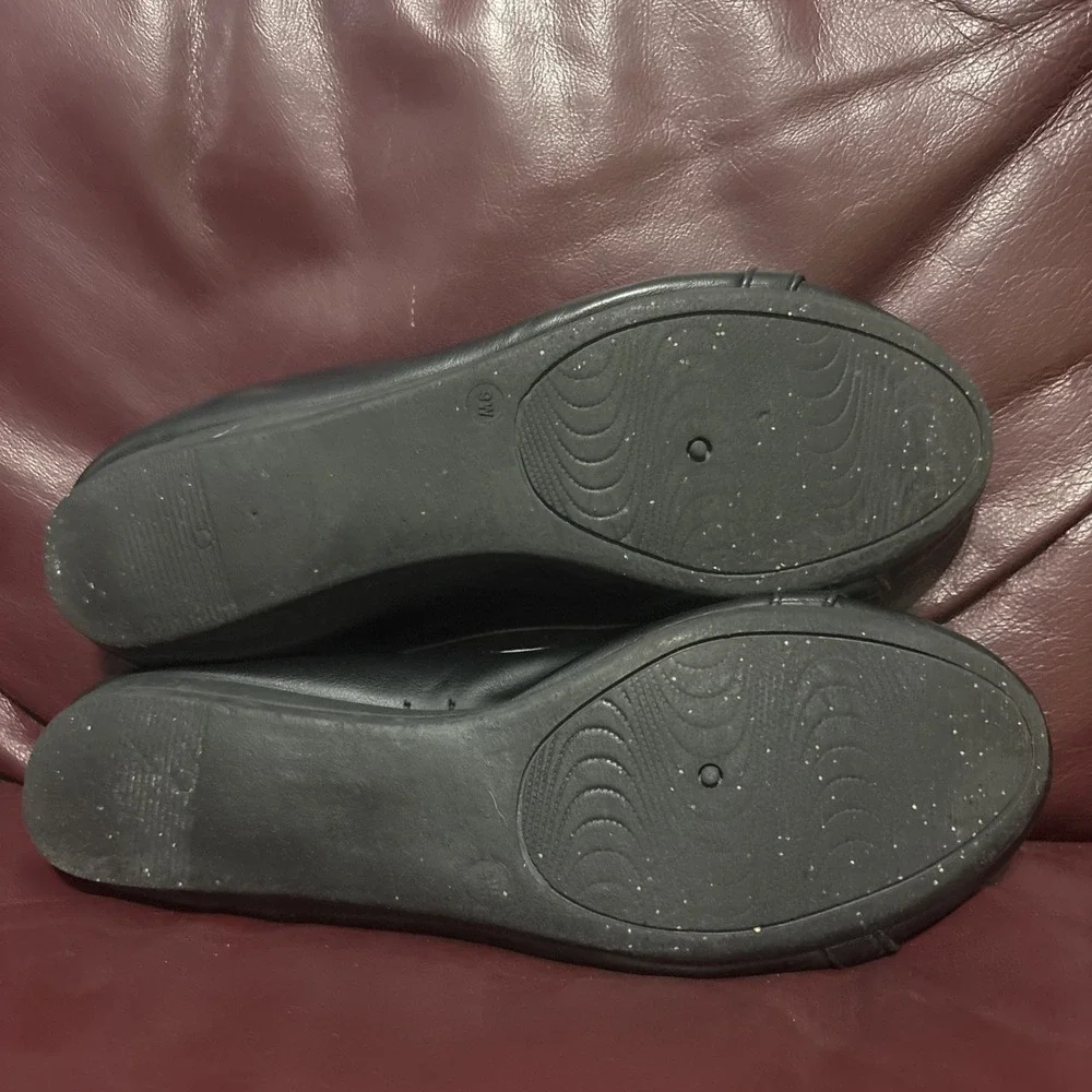 Harborsides Memory Foam Wide‎ Flats Size 9w Black Leather Slip On